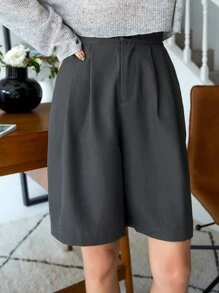 DAZY Slant Pocket Fold Pleated Shorts - Dark Grey - View 3