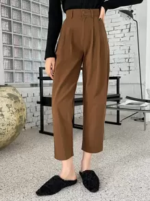 DAZY 褶皱斜口袋裤，女士正装裤 - 咖啡棕 - 查看 3