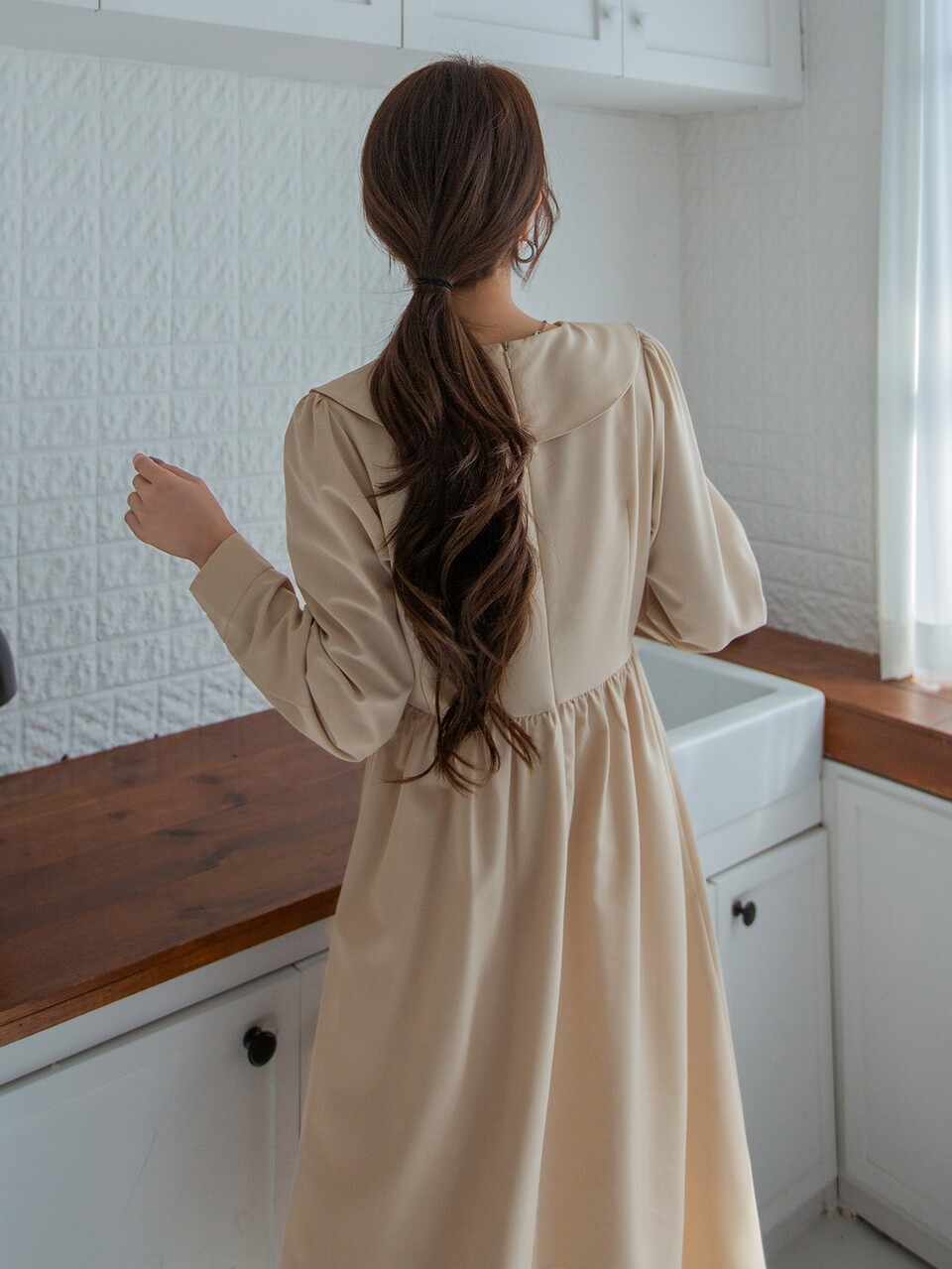 Fake Button Statement Collar Dress