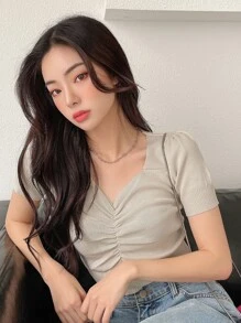 DAZY Áo nữ Xù màu trơn Giải trí - Màu be - Xem 5