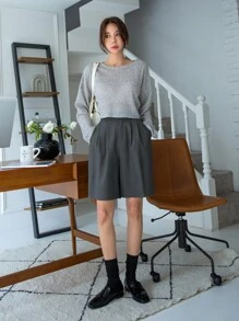 DAZY Slant Pocket Fold Pleated Shorts - Dark Grey - View 6