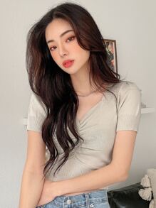 DAZY Áo nữ Xù màu trơn Giải trí - Màu be - Xem 7