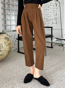 DAZY 褶皱斜口袋裤，女士正装裤 - 咖啡棕 - 查看 5