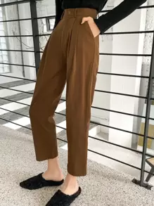 DAZY 褶皱斜口袋裤，女士正装裤 - 咖啡棕 - 查看 6