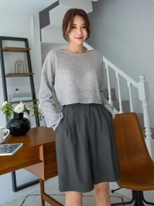 DAZY Slant Pocket Fold Pleated Shorts - Dark Grey - View 8