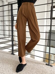 DAZY 褶皱斜口袋裤，女士正装裤 - 咖啡棕 - 查看 7