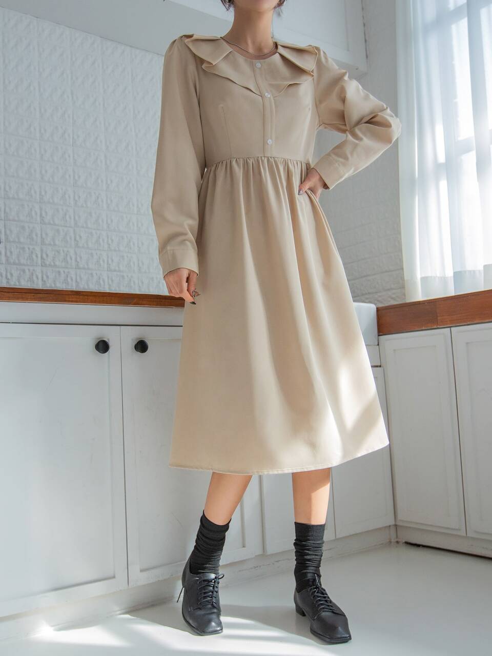 Fake Button Statement Collar Dress