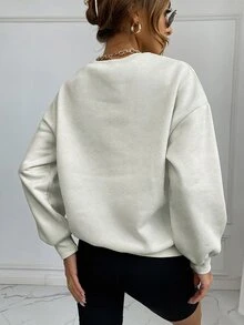 SHEIN Unity Drop Shoulder Letter Embroidery Pullover - Light Grey - View 2