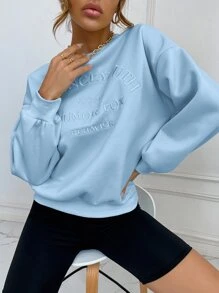 SHEIN Unity 落肩字母刺绣套头衫，长袖上衣