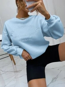 SHEIN Unity 落肩字母刺绣套头衫，长袖上衣