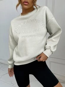 SHEIN Unity Drop Shoulder Letter Embroidery Pullover - Light Grey - View 4