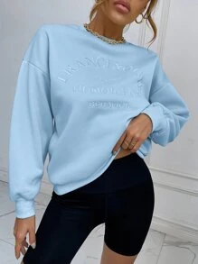 SHEIN Unity 落肩字母刺绣套头衫，长袖上衣