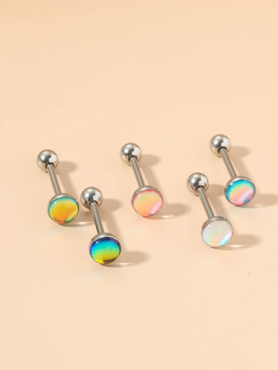 5件不銹鋼舌形槓鈴環 - 彩色 - 查看 1