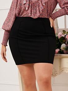 SHEIN 大碼高腰包臀半身裙 - 黑色 - 查看 1