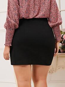 SHEIN 大碼高腰包臀半身裙 - 黑色 - 查看 2