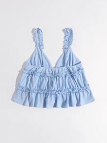 SHEIN VCAY Áo hai dây Viên lá sen màu trơn Boho - Màu xanh nhạt - Xem 2