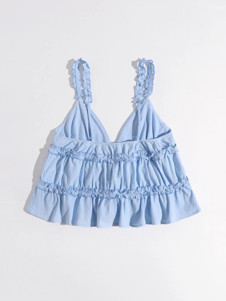 SHEIN VCAY Frill Trim Ruffle Hem Cami Top - Baby Blue - View 2