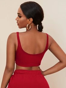 SHEIN SXY Áo hai dây Lộ Lưng màu trơn Gợi cảm - Đỏ - Xem 2