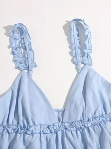 SHEIN VCAY Áo hai dây Viên lá sen màu trơn Boho - Màu xanh nhạt - Xem 3