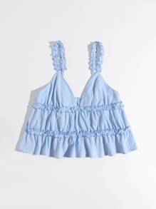 SHEIN VCAY Áo hai dây Viên lá sen màu trơn Boho - Màu xanh nhạt - Xem 4