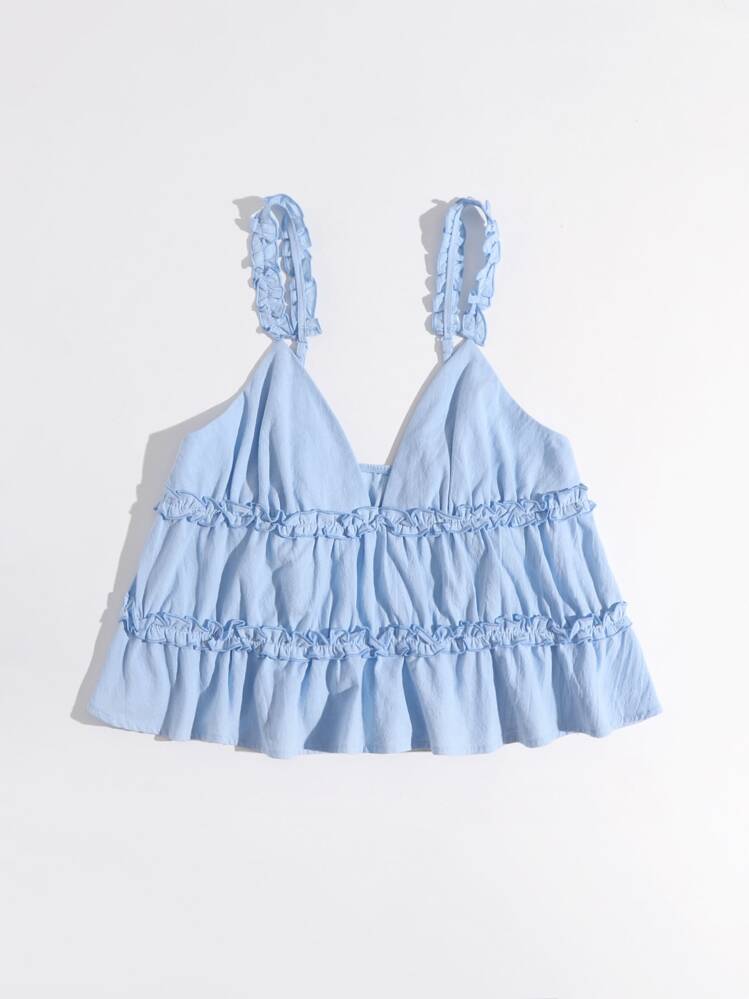 SHEIN VCAY Frill Trim Ruffle Hem Cami Top - Baby Blue - View 4
