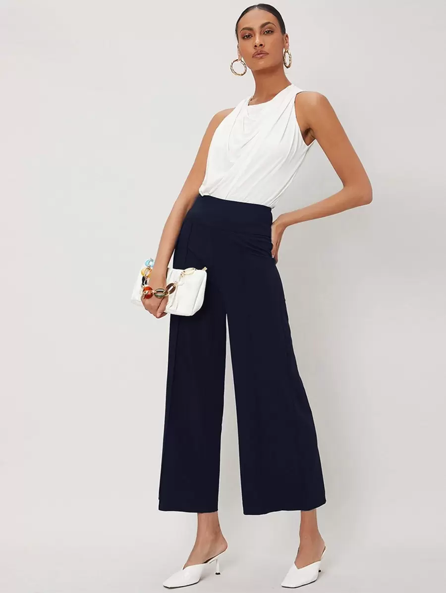 MOTF PREMIUM VISCOSE WIDE LEG PANTS - Navy Blue - View 1