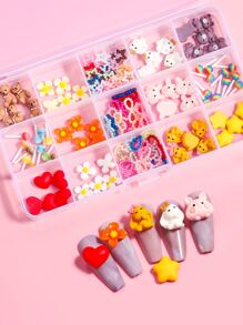 1盒卡通動物和花朵設計美甲飾品 - 彩色 - 查看 1