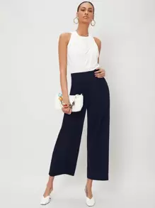 MOTF PREMIUM VISCOSE WIDE LEG PANTS - Navy Blue - View 3