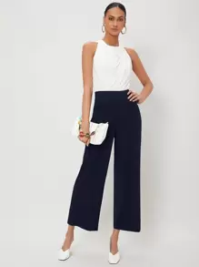 MOTF PREMIUM VISCOSE WIDE LEG PANTS - Navy Blue - View 5