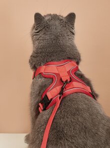 1 Set, Pet Out Chest Strap, With Reverse Cursor, Good Air Permeability, Including A Lead Rope, A Chest Strap - Red - View 4