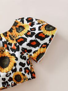 嬰兒花卉圖案和豹紋印花上衣和紙袋腰附腰帶短褲 - 彩色 - 查看 3