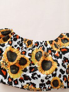 嬰兒花卉圖案和豹紋印花上衣和紙袋腰附腰帶短褲 - 彩色 - 查看 4