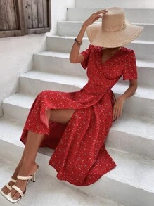 印花圍裹式連衣裙 - 彩色 - 查看 2