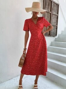 印花圍裹式連衣裙 - 彩色 - 查看 4