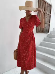 印花圍裹式連衣裙 - 彩色 - 查看 1