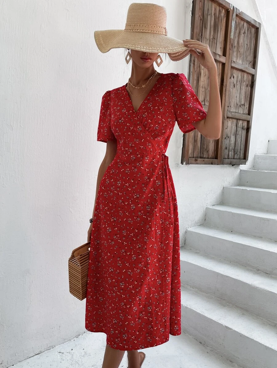 印花圍裹式連衣裙 - 彩色 - 查看 1