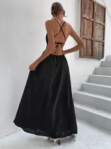 Breezaya Criss Cross Backless Dress Maxi Vacation Beach Outfits Women - Black - View 1
