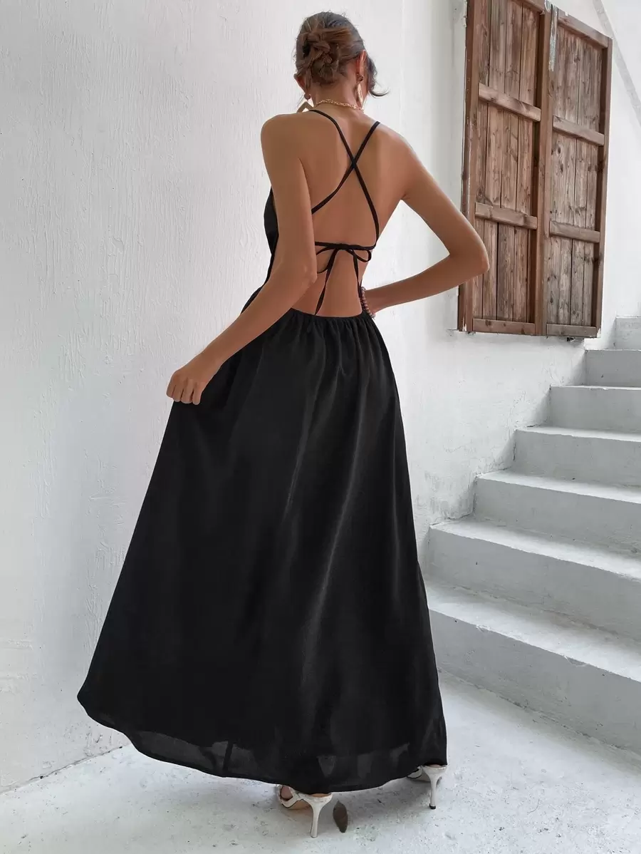 Breezaya Criss Cross Backless Dress Maxi Vacation Beach Outfits Women - Black - View 1