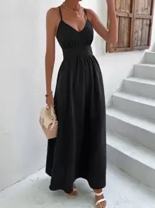 Breezaya Criss Cross Backless Dress Maxi Vacation Beach Outfits Women - Black - View 5