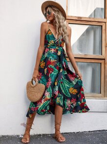 SHEIN VCAY Tropical Print Cami Dress - Multicolor - View 1