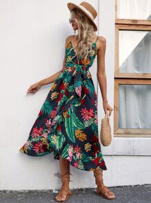 SHEIN VCAY Tropical Print Cami Dress - Multicolor - View 3