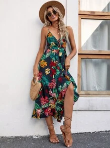 SHEIN VCAY Tropical Print Cami Dress - Multicolor - View 6