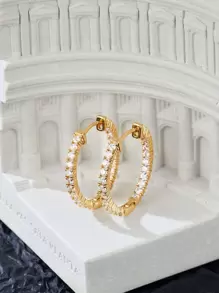 Cubic Zirconia Decor Hoop Earrings - Yellow Gold - View 2