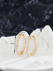 Cubic Zirconia Decor Hoop Earrings - Yellow Gold - View 3