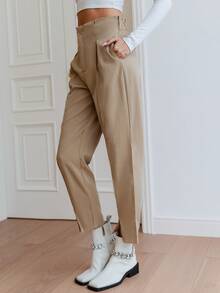 Sollinarry Plicated Detail Slant Pocket Split Hem Trousers - Khaki - View 5