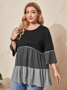 EMERY ROSE Plus Color Block Ruffle Hem Tee