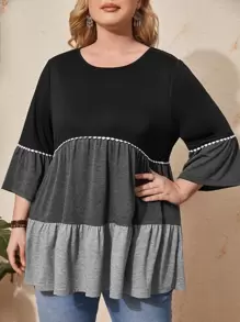 EMERY ROSE Plus Color Block Ruffle Hem Tee