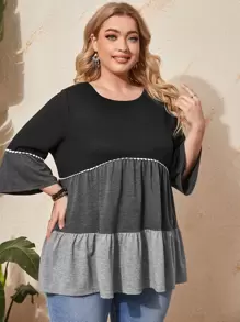 EMERY ROSE Plus Color Block Ruffle Hem Tee