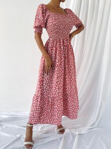Đầm viền lá sen Viên lá sen Dải chun Hoa Tất cả trên in Boho - Đỏ và trắng - Xem 6