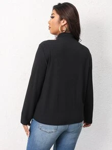 大碼前抽繩鎖脖領口T恤 - 黑色 - 查看 2